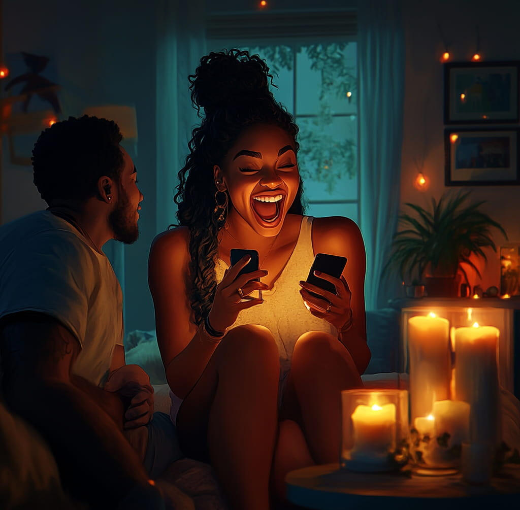 Happy Custommade.music Customer Husband and wife listen to their custom song which they made together with custommade.music's services